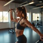 Everyday athlete performing banded shoulder external rotation with coach in gym demonstrating safe mobility and scapular control