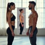 Side-by-side photos of two athletes demonstrating anterior and posterior pelvic tilt with anatomy landmarks and arrows indicating pelvic orientation