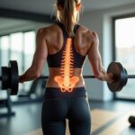 Side-by-side photo of an athlete before and after correcting anterior pelvic tilt showing reduced lumbar curve and improved pelvic alignment